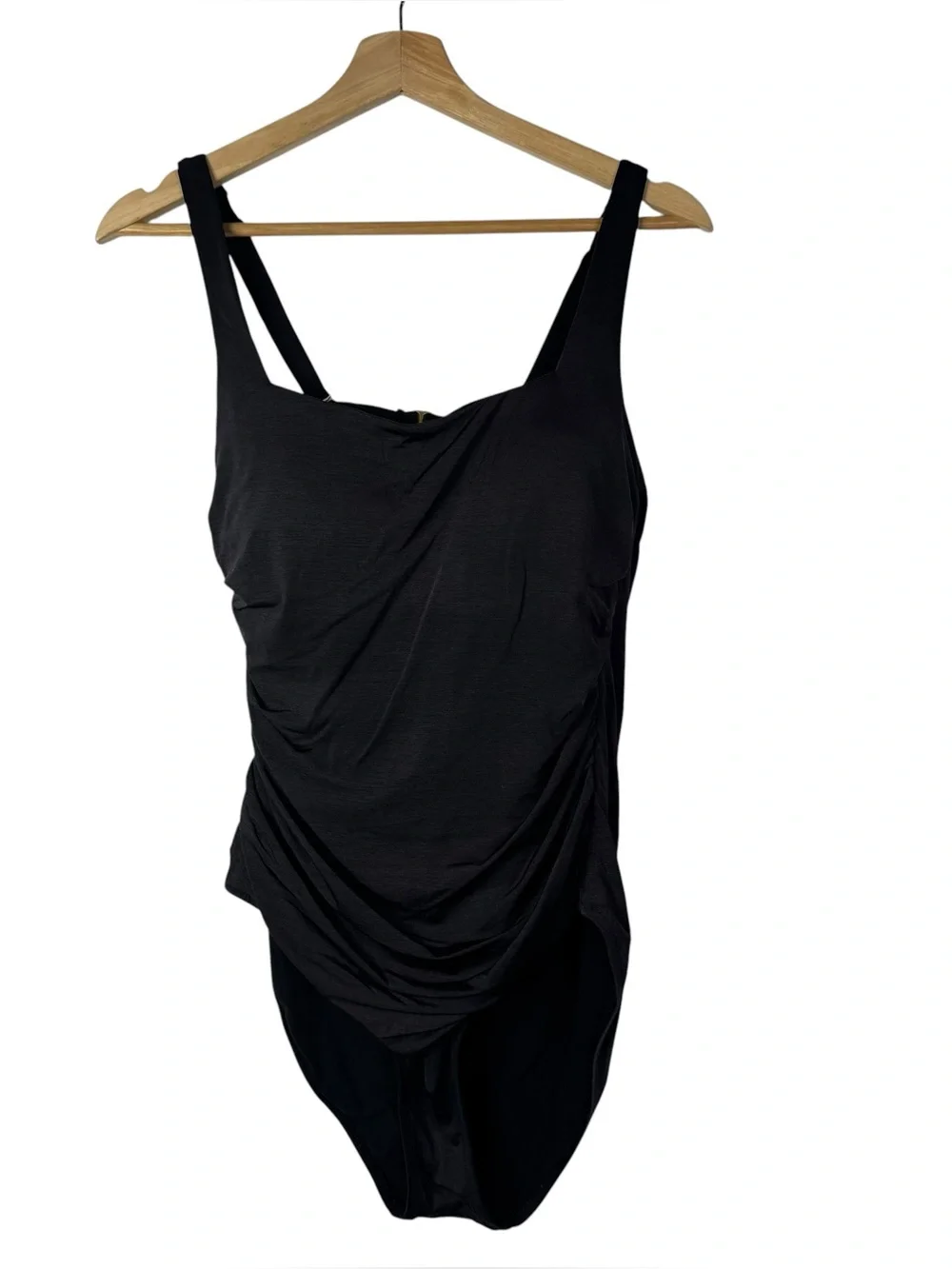 Athleta Black Aqualuxe Wide Strap Square Neck One Piece Swimsuit M